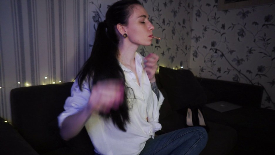 mary sweety - Smoking a cigarette while brushing hair